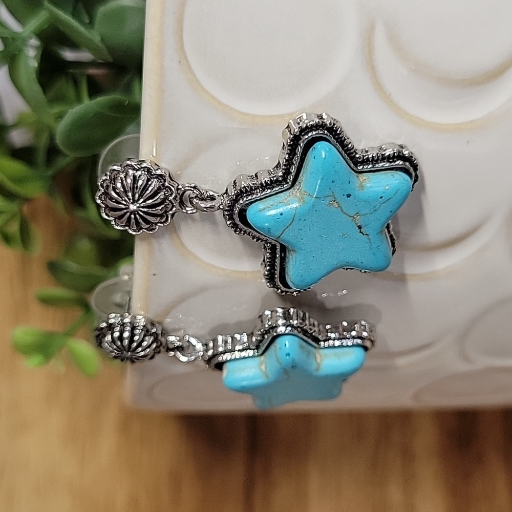 TURQUOISE STAR CONCHO DROP EARRINGS - Picture 4 of 8